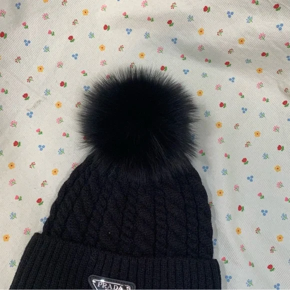 Prada Black Women’s Pom-Pom Beanie - Picture 3 of 5